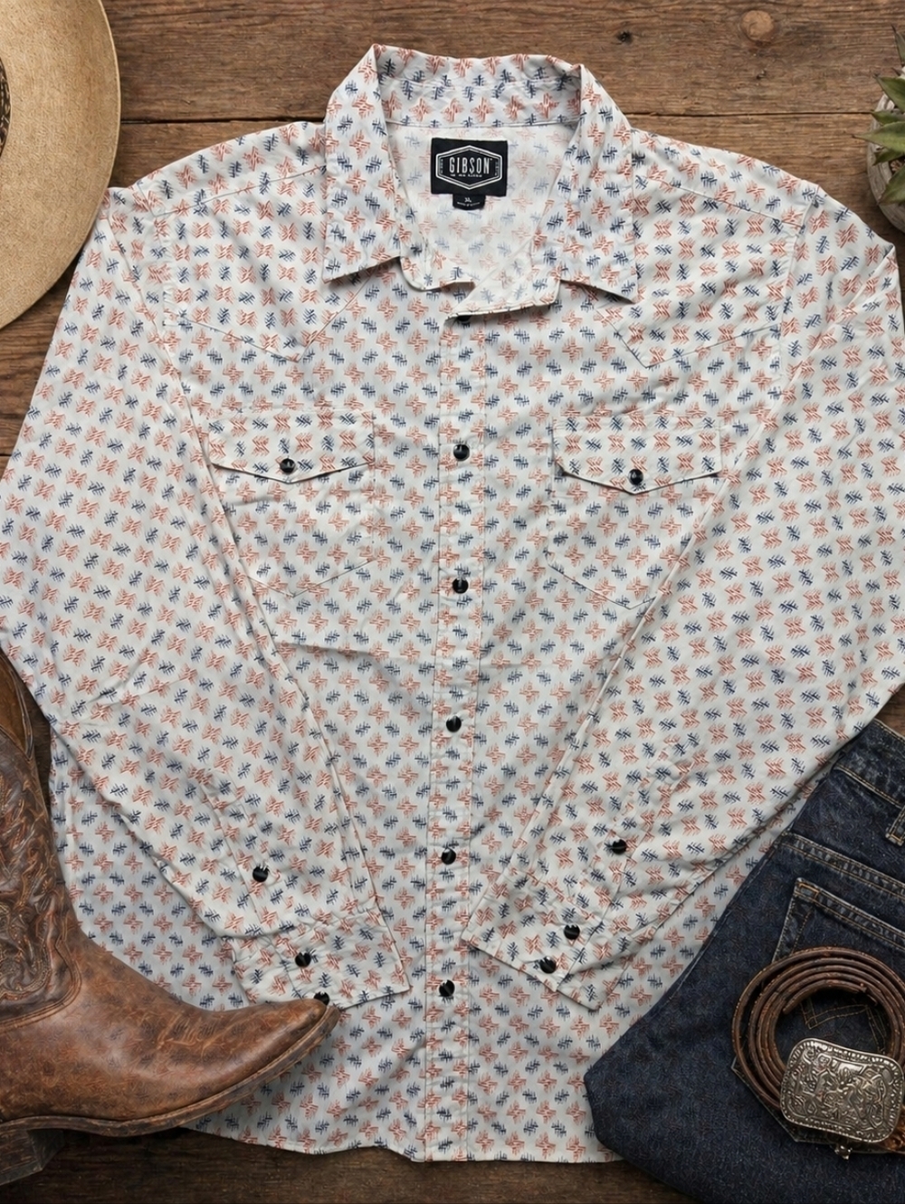 Gibson Men’s Western Long Sleeve Button Down Shirt XL Casual Fall Classic